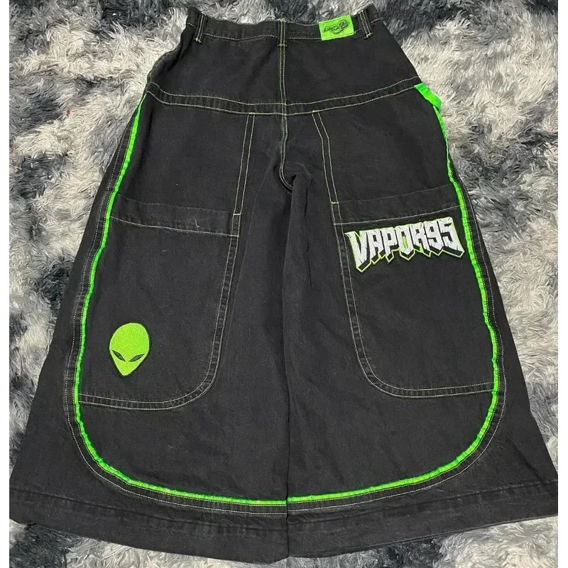 

Y2K Gothic American Punk Skull Jeans Men Women Trendy High Jeans Casual Straight Leg Loose Washed Multifunctional Wide Leg Pants