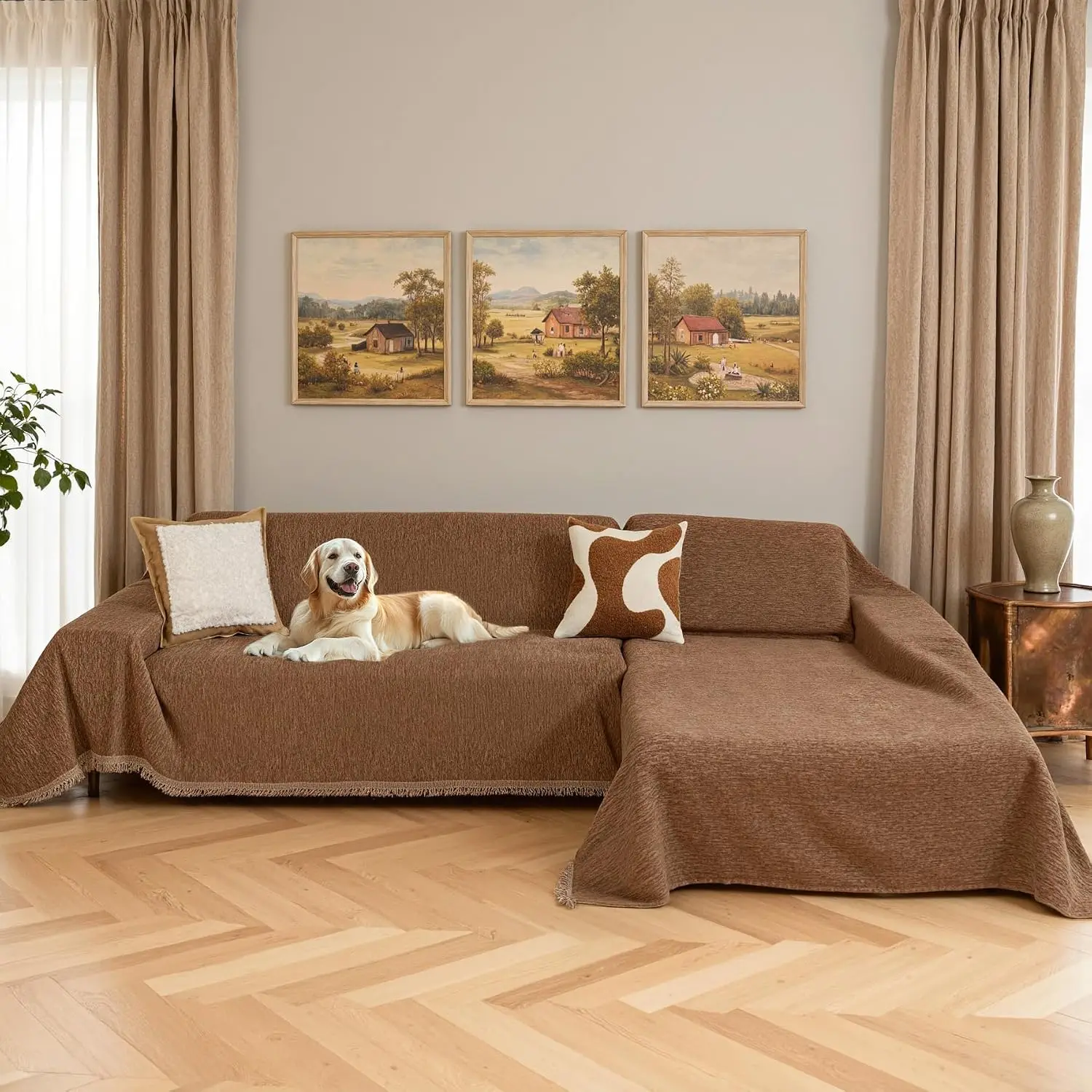 Sectional Sofa Slipcover Furniture Protector L Shape 3-4 Cushion Couch Pet Kid Blanket Covers