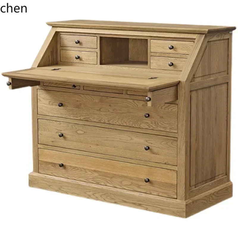 Gz-9 Solid Wood Desk Chest Integrated Combination Bedroom Flip Cover Writing Table Dressing Table Multi-functional Storage