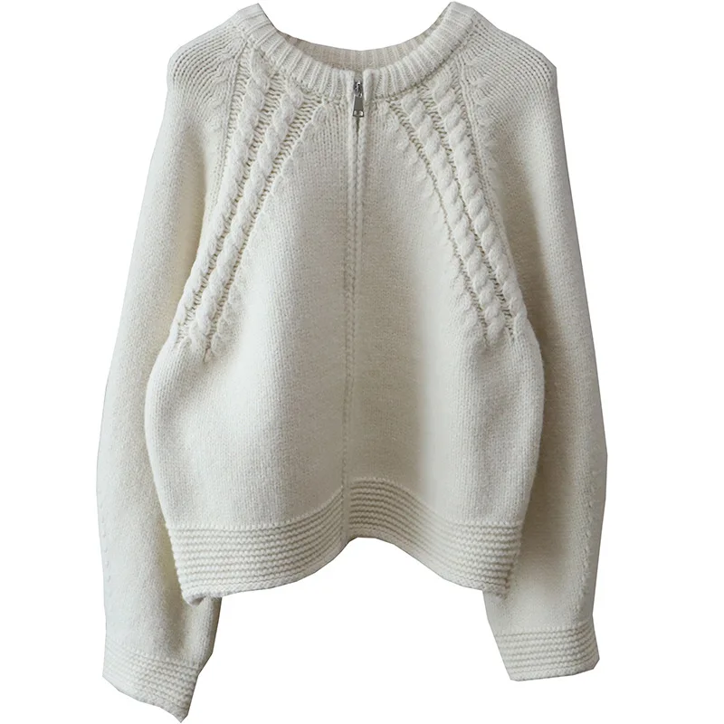 プレミアムパンプキンオレンジダブルジッパーニットセーター Jaet レディースルーズフィット秋冬新作 Sle ニットウェアカーディガン