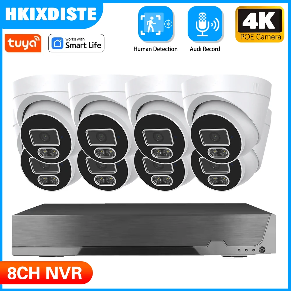 

8MP Smart Life TUYA H.265+ CCTV 4K Система камер безопасности POE Обнаруженный человек Аудио ИК Комплект инфракрасного видеонаблюдения 4K POE NVR