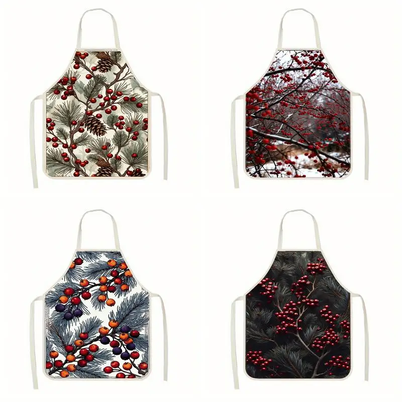 

Floral Berries Aprons Linen Apron, Suitable For Kitchen Cooking, Parent-Child Interaction, Painting And Other Scenarios