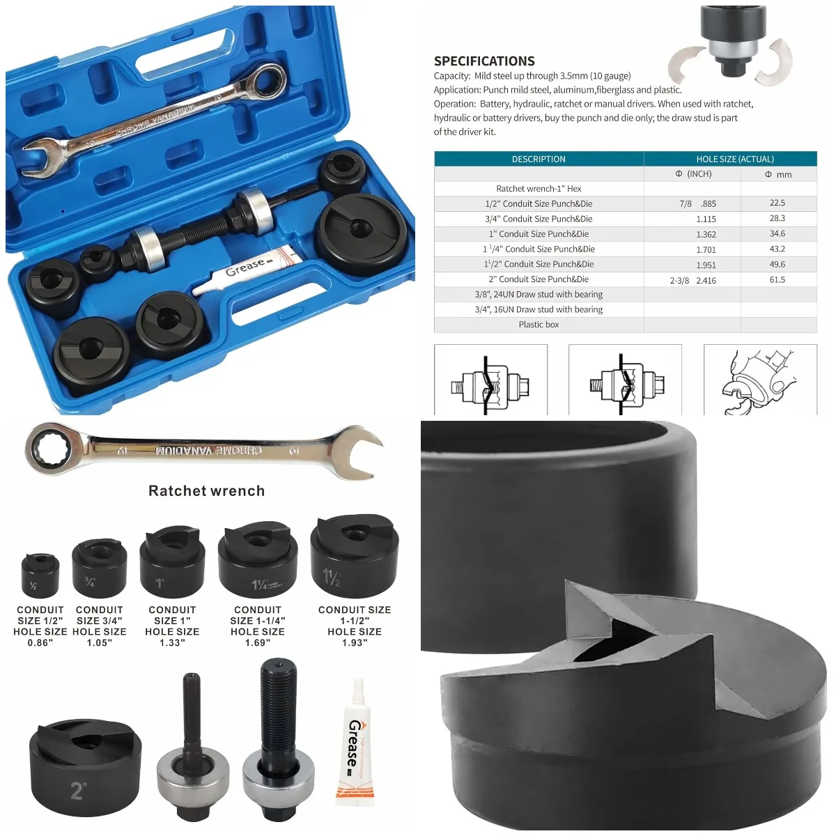 

Набор дыроколов для кабелепровода от 1/2 до 2 дюймов — набор инструментов для ручного отвертка