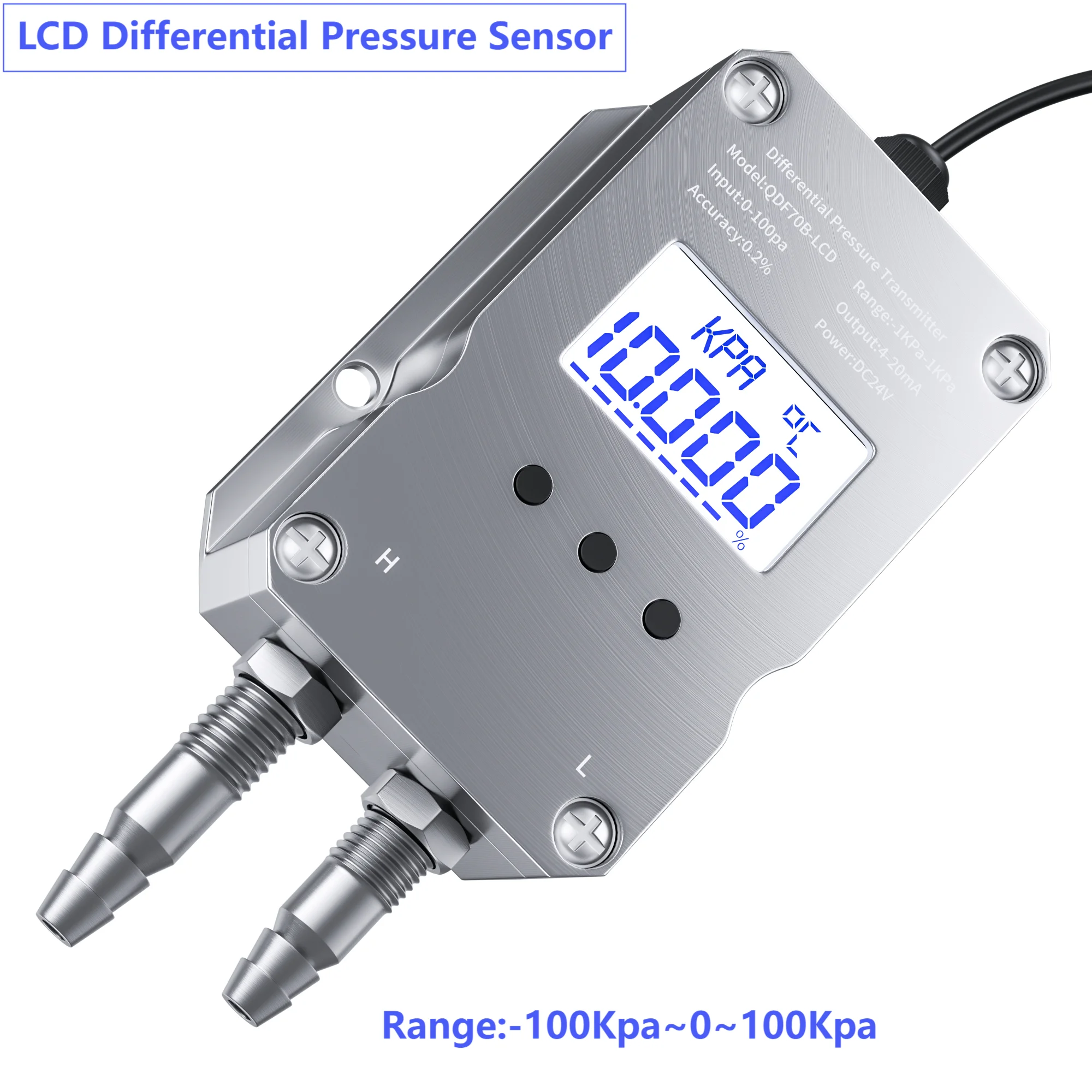 LCD Air Differential Pressure Sensor 4-20mA 0-10V RS485 0-5V Pressure Transmitter 200Pa 300Pa 50Kpa Wind Pressure Converter