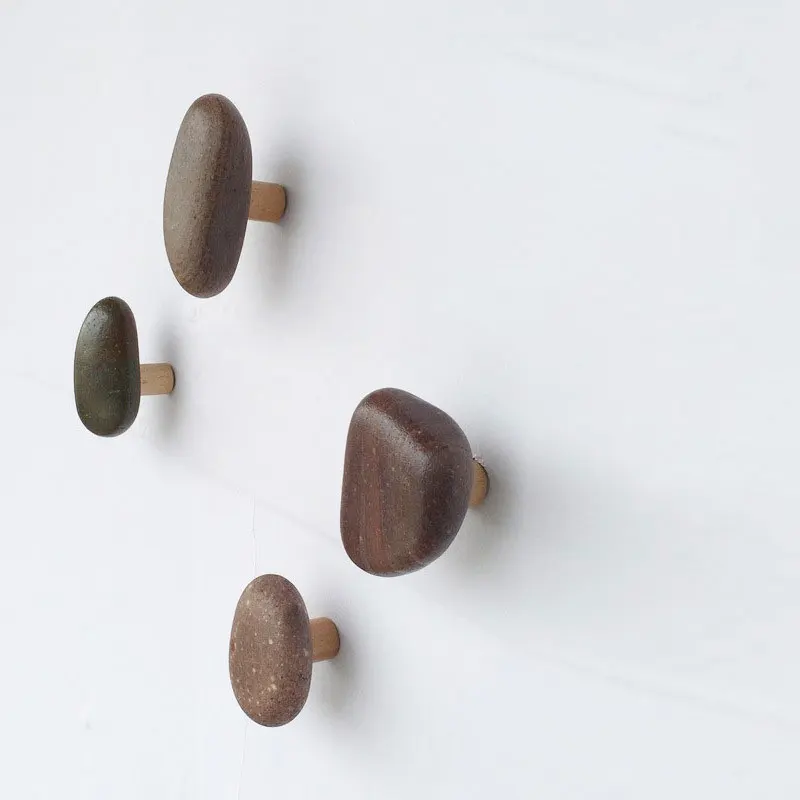 Pebble Solid Wood Hook Clothes Hanger Wall Coat Hat Rack Vintage Key Hanging Holder Door Bathroom Multi-Purpose Decorat Punching