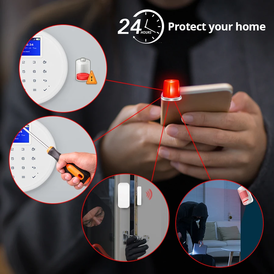 KERUI W17 نظام إنذار لاسلكي Tuya Smart APP أمن الوطن WIFI GSM التحكم عن بعد لص العمل مع ALexa