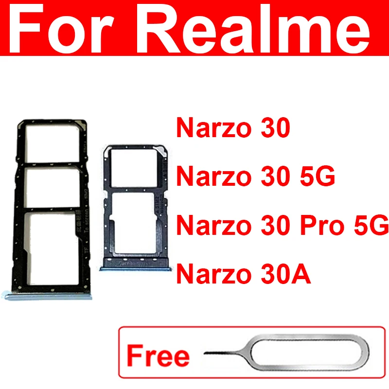 SIM Card Socket For Realme Narzo 30 30Pro Narzo 30A 4G 5G Dual Sim Card Tray Reader Holder Slot Replacement Parts