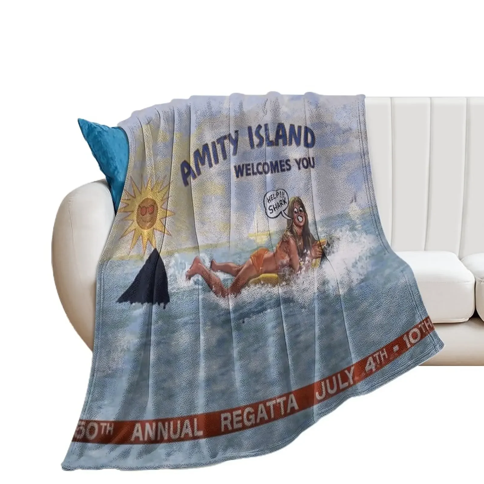 

Welcome To Amity Island Throw Blanket Flannel Fabric Travel Blankets