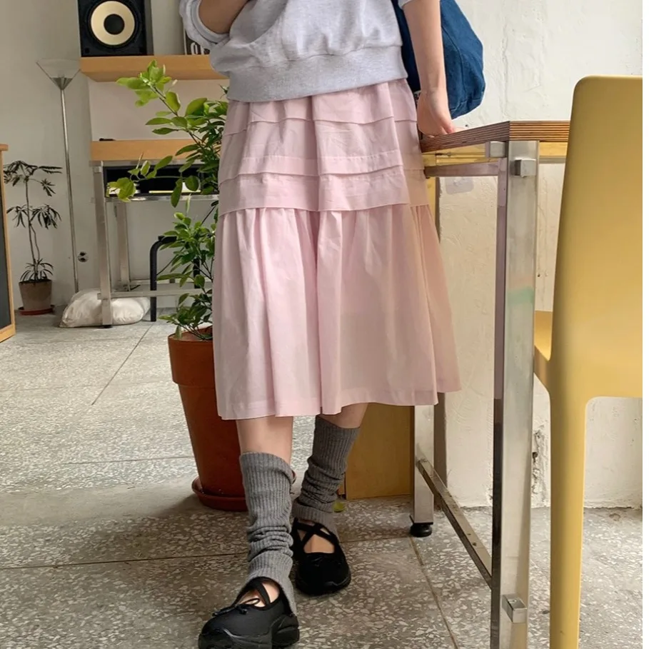 Versatile Elegant Layered Elastic Waist  Skirt Women's Casual mid Waist Cake Skirt Standard Fit mid Length Autumn Season