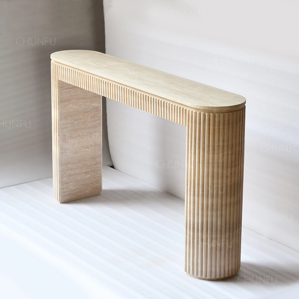 Nordic Luxury New Style Irregular Narrow Tables Hotel Villa Living Room Hallway Limestone Modern Travertine Console Table
