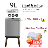 9L Liter Smart Trash Can with Lid Kitchen Automatic Sensor Trash Bin Fo Home Bathroom Induction Wastebasket Stainless Waste Bins