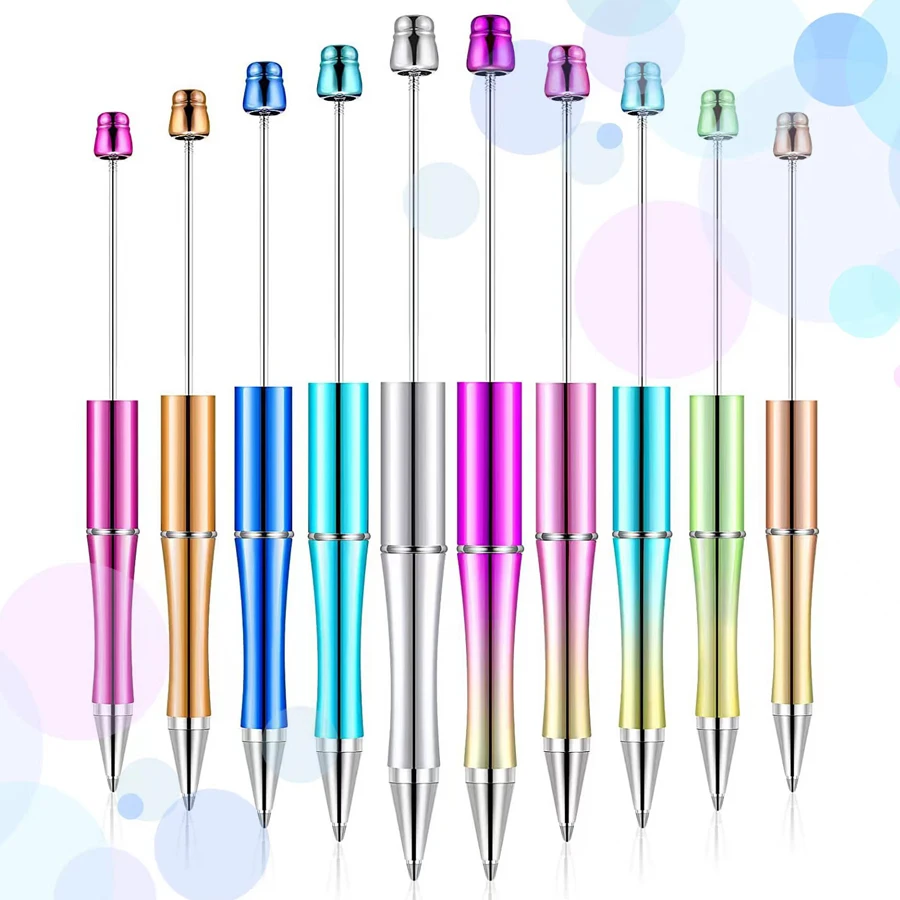 5pcs 10pcs  25pcs 100pcs Plating color Plastic Beadable Pen Bead Ballpoint Pen Black Ink Pens for Women Kids Gift Students DIY