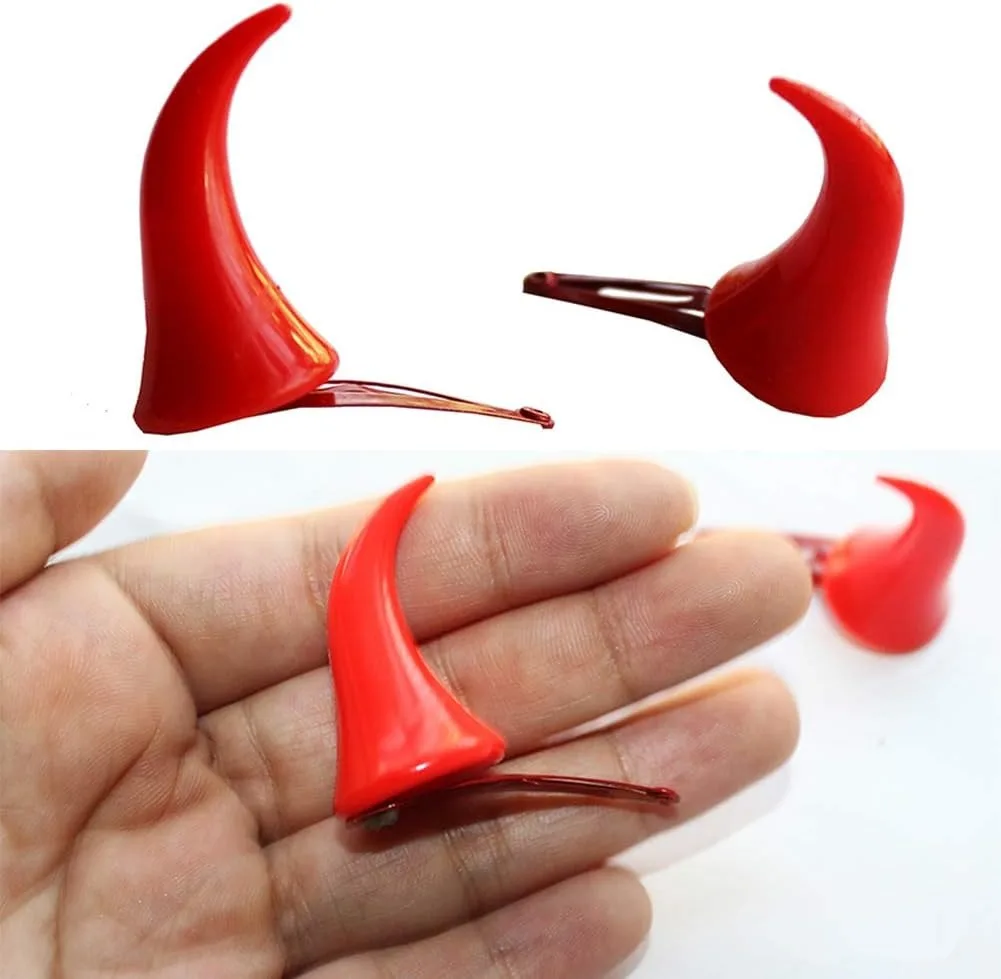 Cute Red Horn Hair Clips Set | 2Pcs Devil Horn Snap Hair Barrettes for Cosplay, Halloween & Party view 2