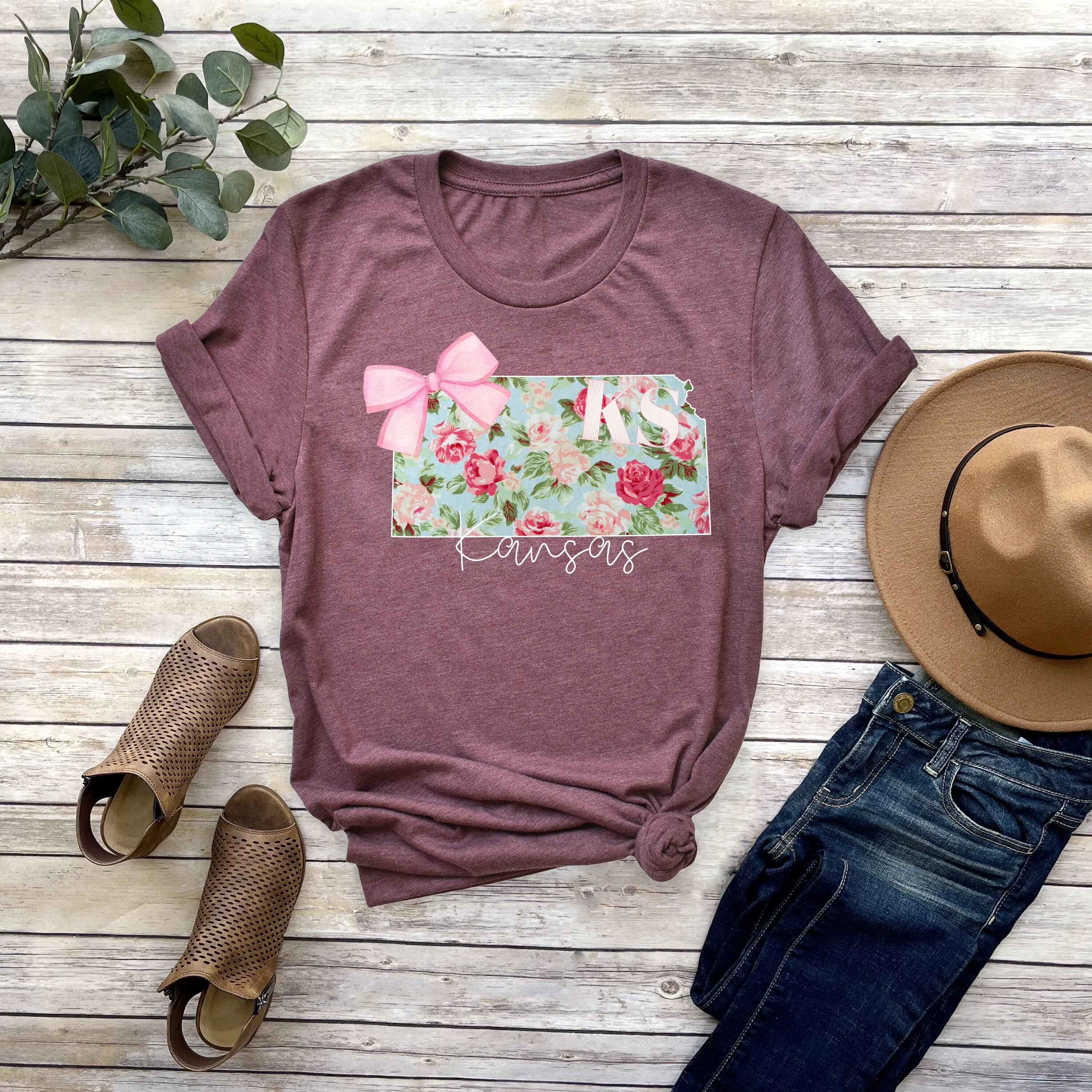 

Kansas T Shirt State Map Vintage Sunflower Ladies Travel