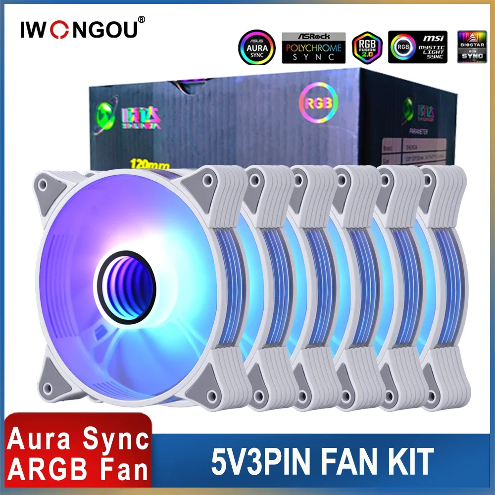 Fans 120mm Rgb with Argb Controller IWONGOU Ar12pro Pwm 4Pin Cooler for PC Case Aura Sync Computer Fan Control Unlimited Space