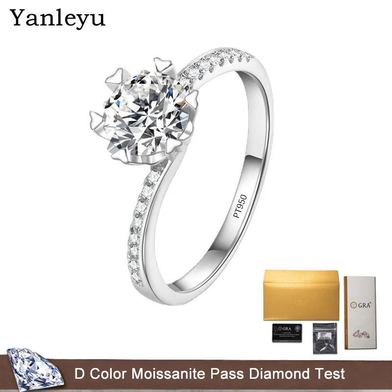 

Yanleyu Real 0.5/1/2 Carat Moissanite Ring Twisted Snowflake Diamond Engagement Promise Rings For Women PT950 Platinum Jewelry