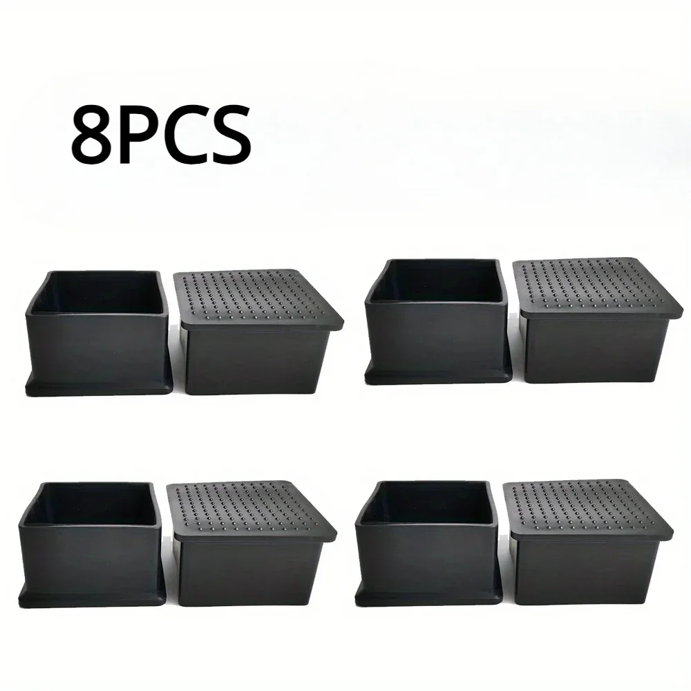 8PCS Black Square PVC Furniture Cups - Plastic Protection Caps with Non-Metal Finish for Pipe, Bolt, Chair, and Table Legs