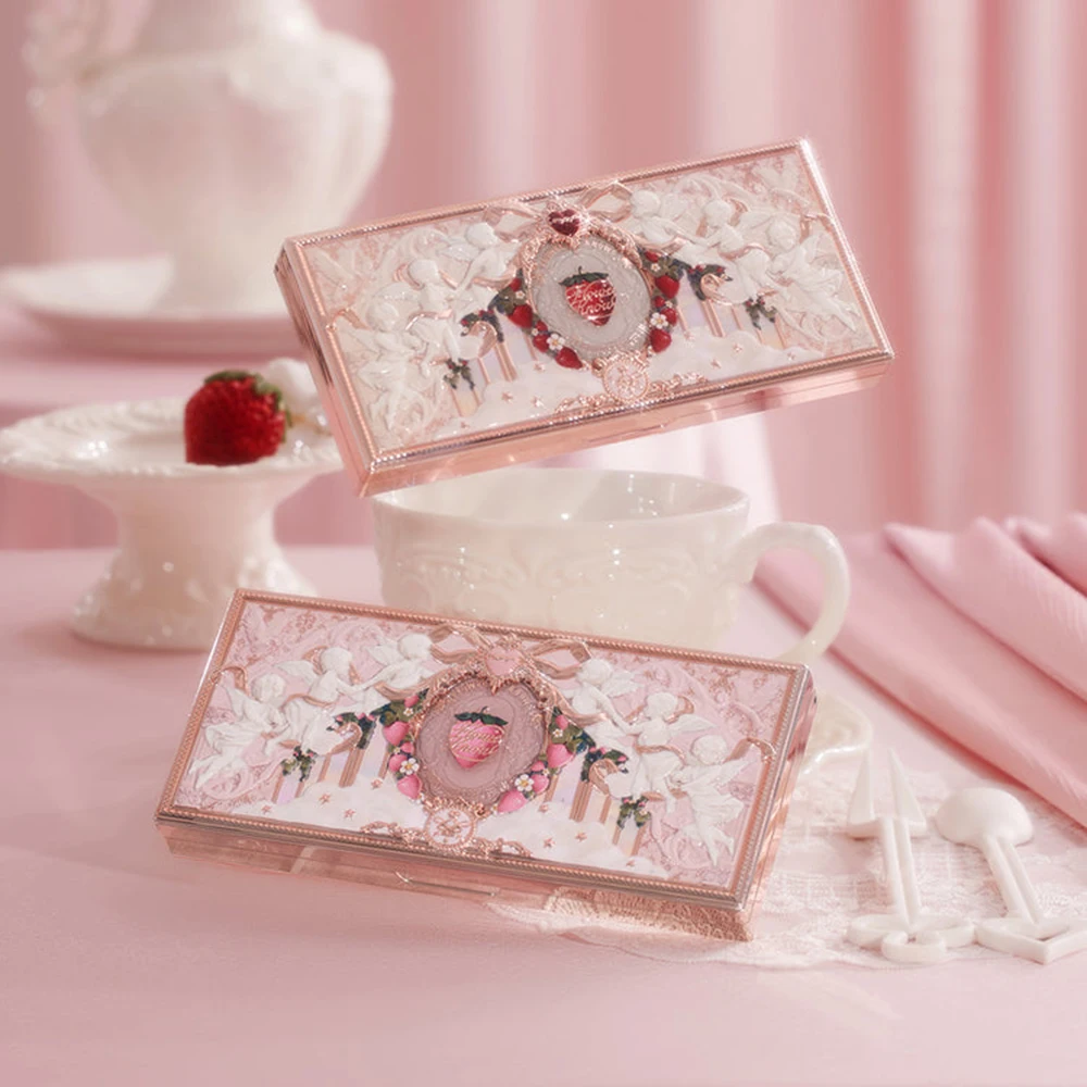 Flower Knows Strawberry Cupid Face Makeup Palette 7 Color Highlighter Glitter Eyeshadow Waterproof Long Lasting