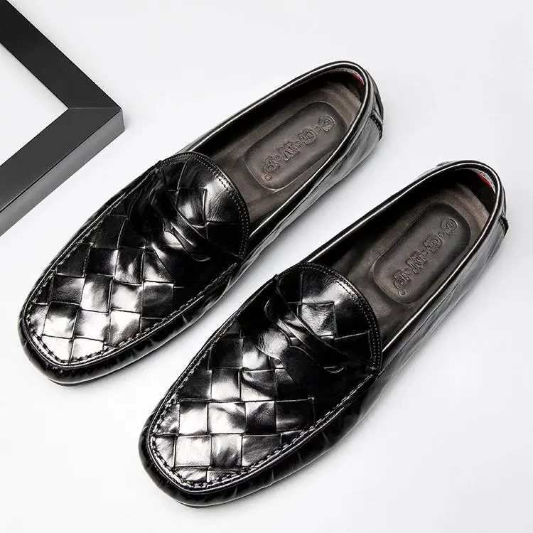 2025 New Summer Men's Genuine Leather Bean Shoes, Casual Breathable Soft Bottom, One Step Lazy Shoes