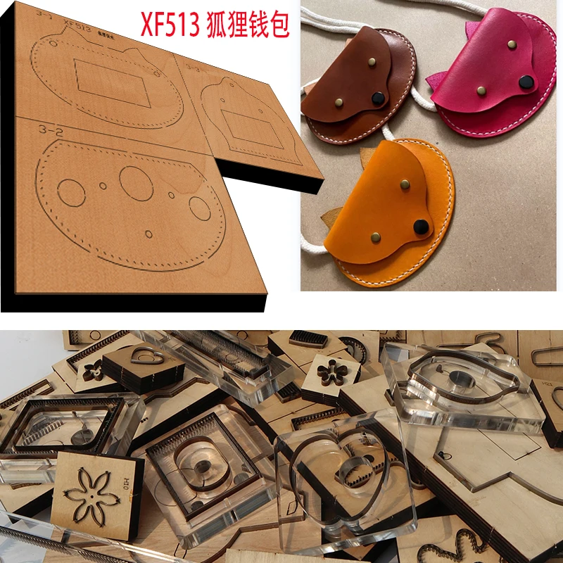 Wooden Cutting Die Fox Wallet Mold XF513, DIY Handmade Leather Craft Punch Tool Compatible with Most Manual Die Cut