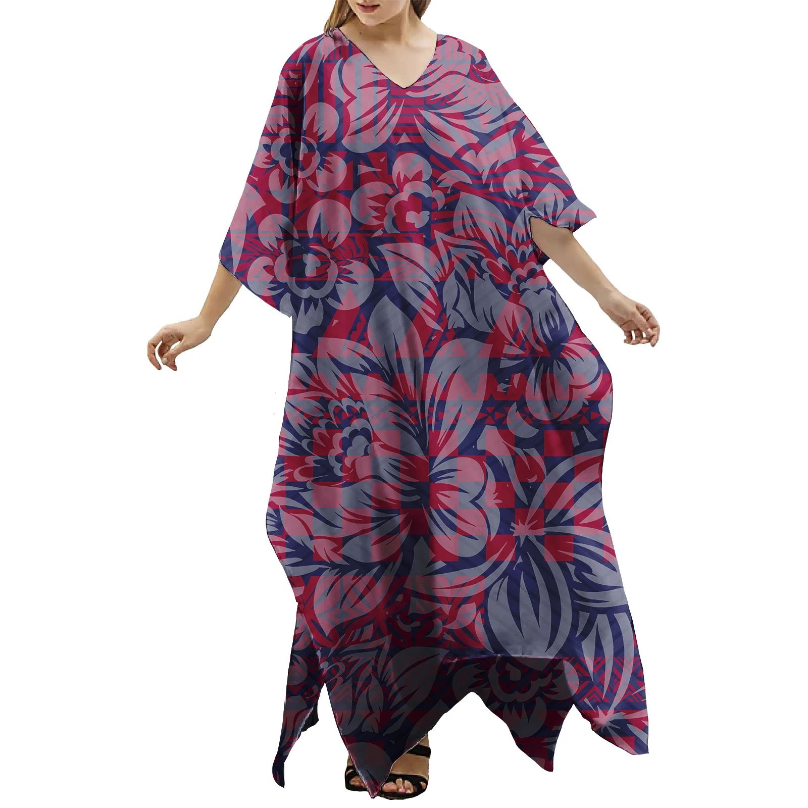 Casual Hawaiian Beach Dress Summer Oversized Polynesian Women's Clothing Samoa Kaftan V-neck Tribal Print Dresses