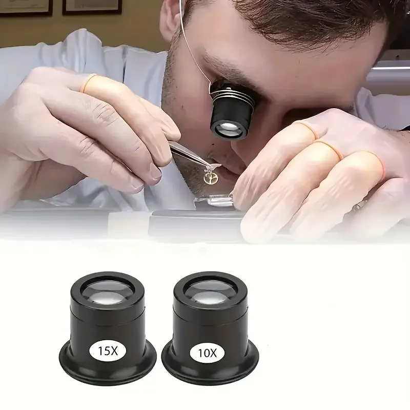 10X/15X Headband Magnifier for Watch Repair & Jewelry Making. Hands-Free Loupe with Adjustable Headstrap, Metallic Finish