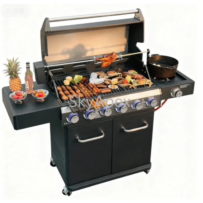 Household American Style Propane Gas Barbecue Grill Powder Coated Villa Courtyard Oven  Heat  Resistant  Non-Stick  Grate  Patio