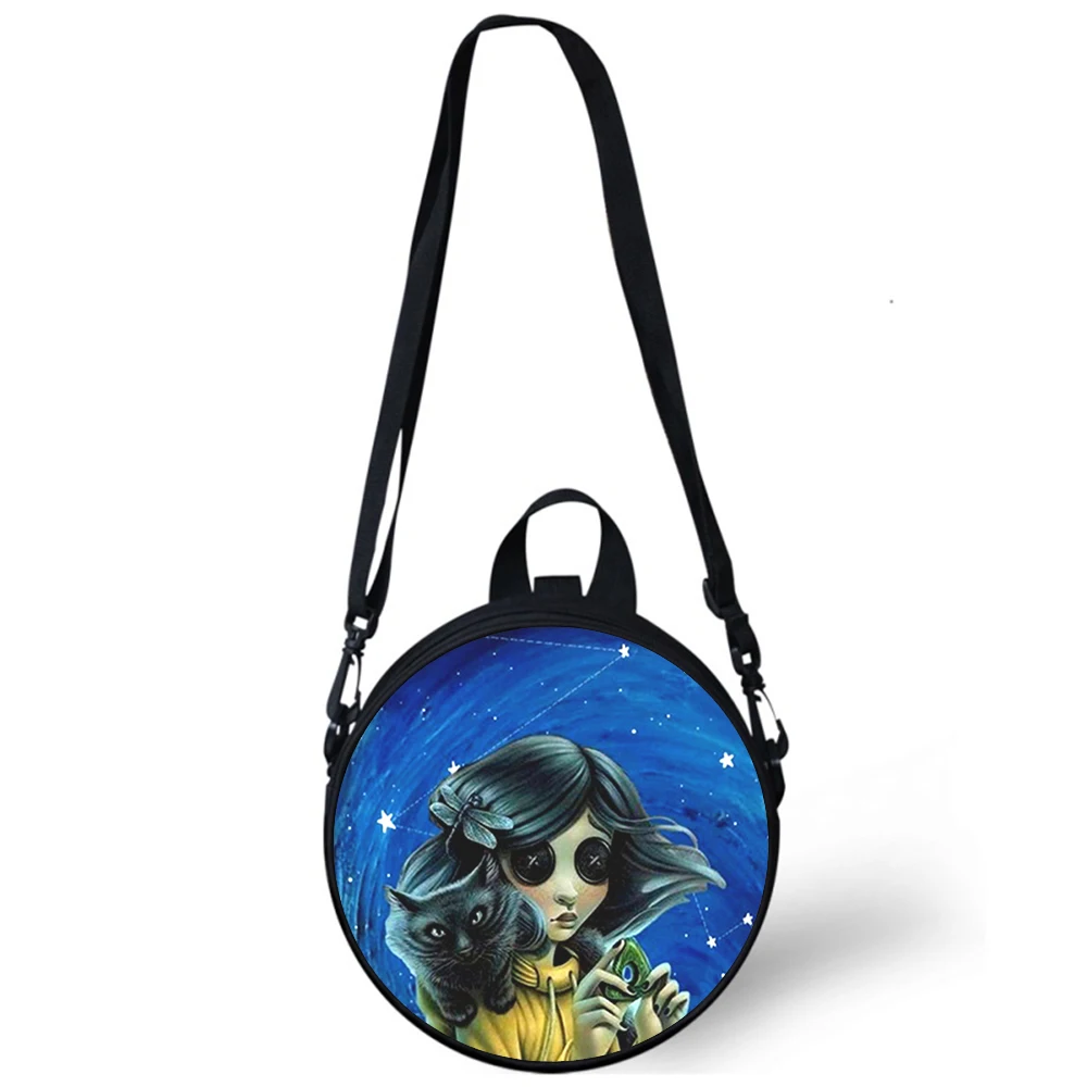 Coraline the Secret Door-Bolso de guardería para niños, bolsos de hombro tipo bandolera con estampado 3D para la escuela, Mini mochilas redondas, bolso Rugtas