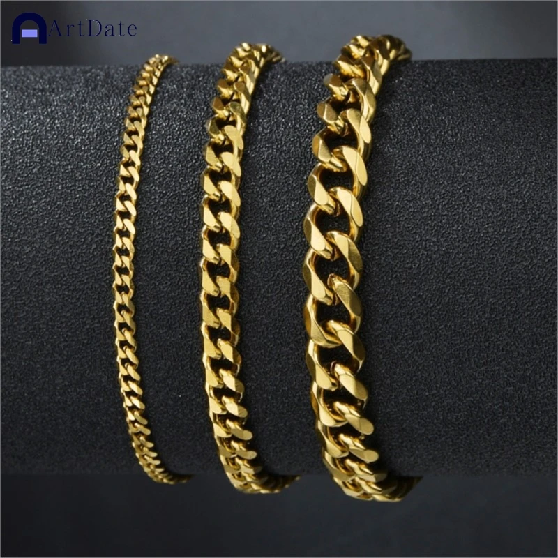 ArtDate 2024 New Trendy Cuban Chain Men Bracelet Classic Stainless Steel 3/5/7mm Width Chain Bracelet For Men Women Jewelry Gift
