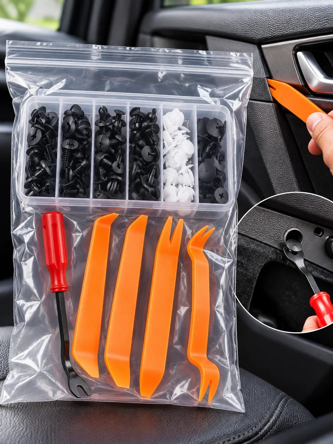 HE26 100PCS Car Push Retainer Clips 6 Types Plastic Fasteners for Bumper Door Trim Fender Liner Bag or Box Tool Kit