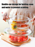 Glass Crystal Bowl with Lid High Borosilicate Double Handle Glass Bowl High Temperature Resistance Microwave and Refrigerator Re
