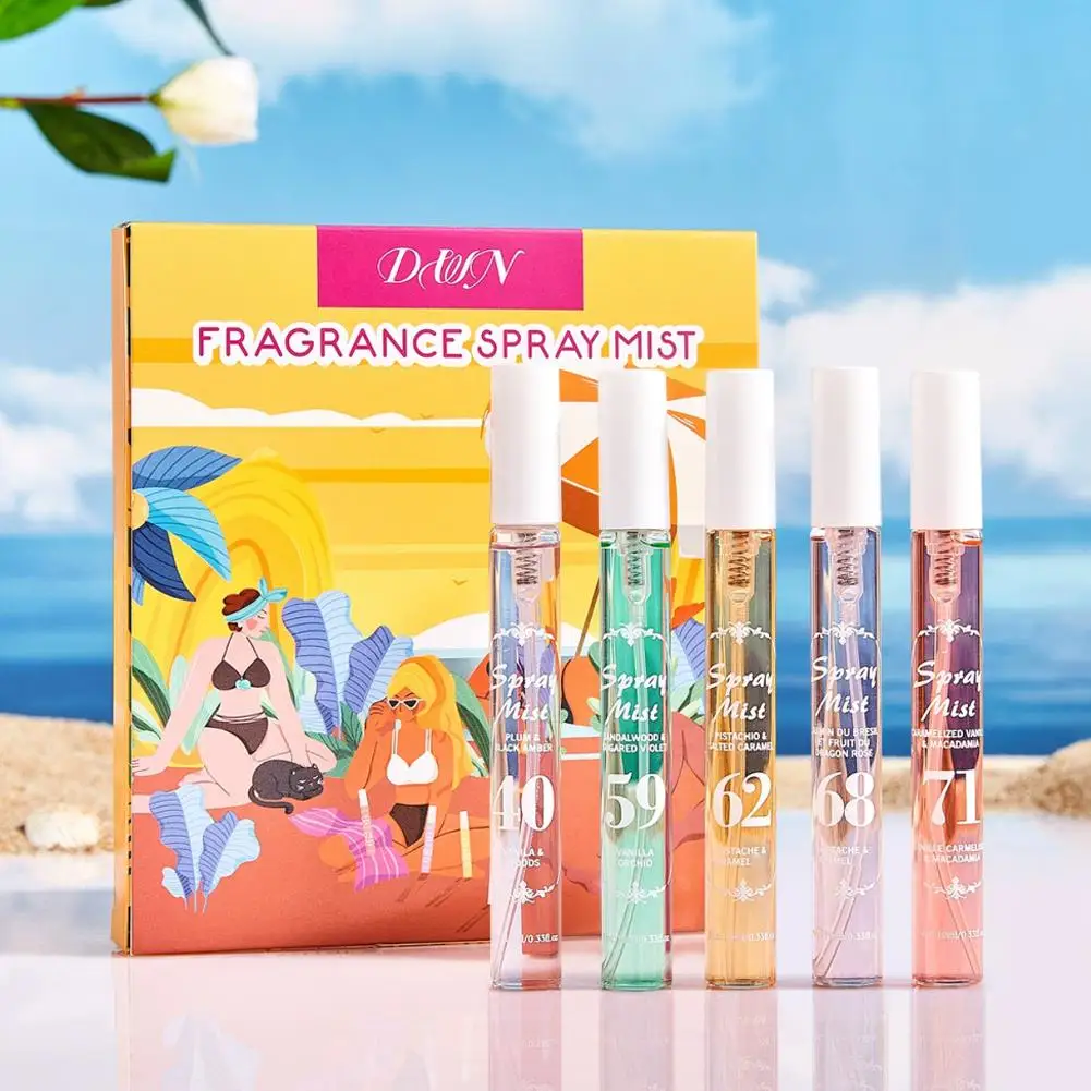5Pcs 10ml Travel Perfume Set For Women Long-Lasting Floral Fruity Fragrance Mist Alcohol-Free Scent Spray Trial Kit Gift Box