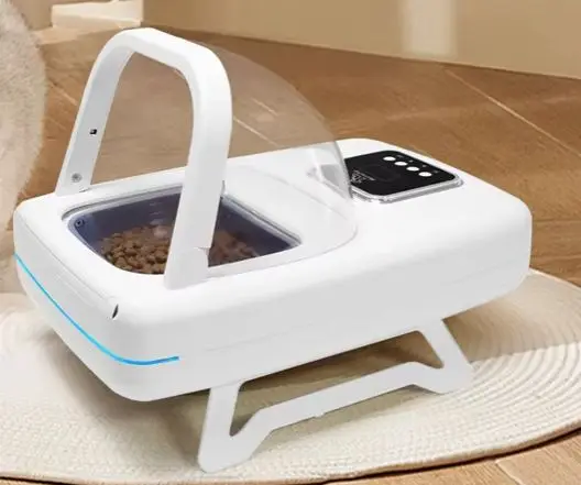 Pet Feeder with Auto-Sensing Chip and Timed Portion Control, Wet/Dry Food Compatible, Anti-Theft Design for Cats and Dogs