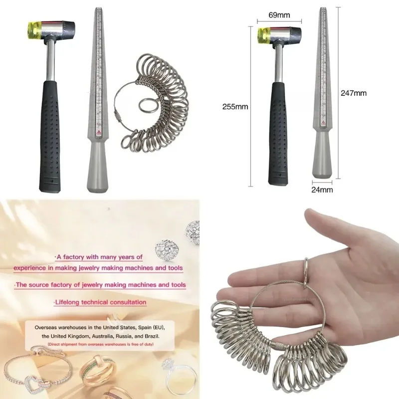 

Hot saleBoasta 3PCS Ring Sizer Tool Set with Steel Hammer Alloy Ring Stick & US Size Gauge Finger Measuring Circle for
