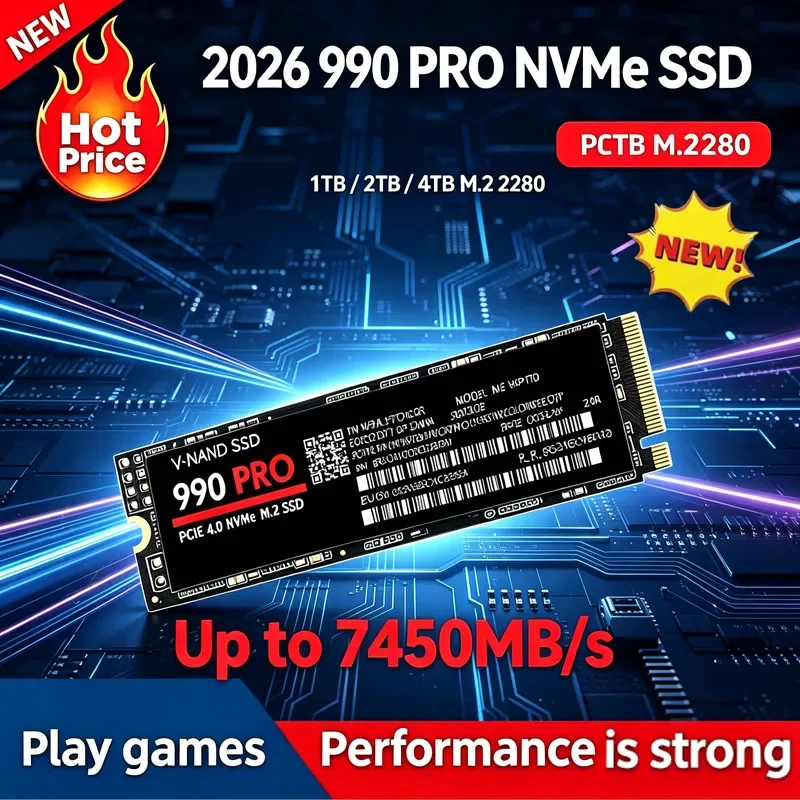 990 PRO M.2 2280 SSD NVMe PCIe Gen4, unidade de estado sólido de alta velocidade, 2 TB, 4 TB, armazenamento interno para PS5, portátil e computador de secretária.
