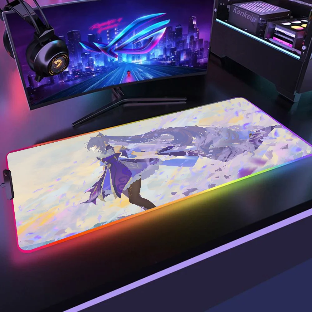 Keqing Genshin Impact Mousepad XXL RGB Gaming Mouse Pads HD Black Gamer Accessories Large LED