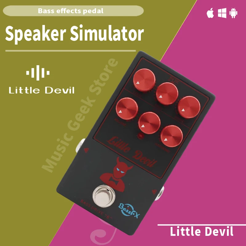 Fanmuzk Little Devil Bass Drive Amp Simulation Pedal Tube Amp Emulator 2-Band Active EQ Mix Harmonic Knobs True Bypass for Bass