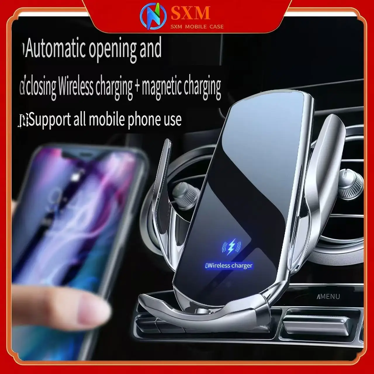 

Rechargeable car mobile phone holder air outlet infrared induction magnetic wireless charging car mount