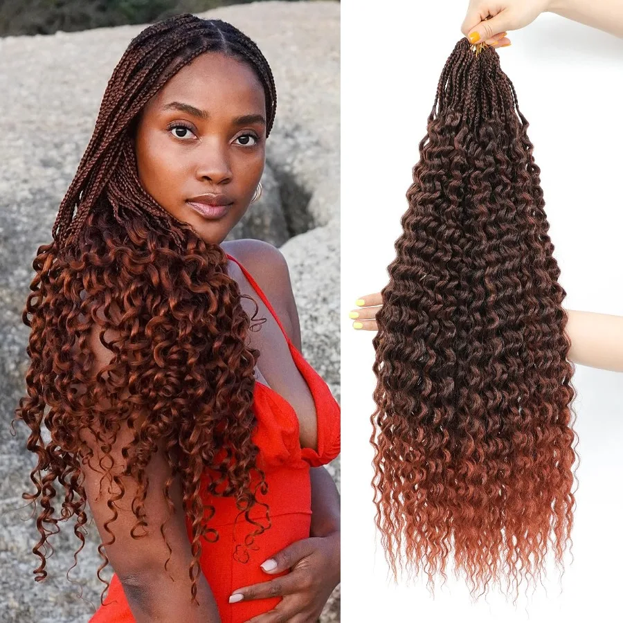 شعر كروشيه مموج عميق 24 بوصة 7 عبوات من الشعر الاصطناعي الطويل المُحلق مسبقًا للنساء ذوات البشرة السمراء مع نمط ملتف عميق وصندوق حورية البحر بوهو #1