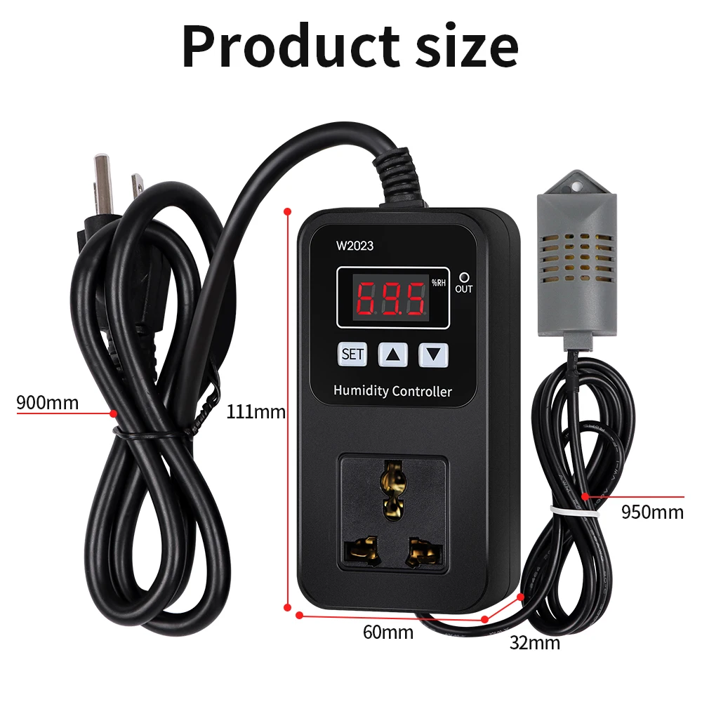 1500W Humidity Controller Socket AC110-220V Humidifier LCD Digital HUMI Control Switch W2023 0-99%Humidity Detection EU US Plug
