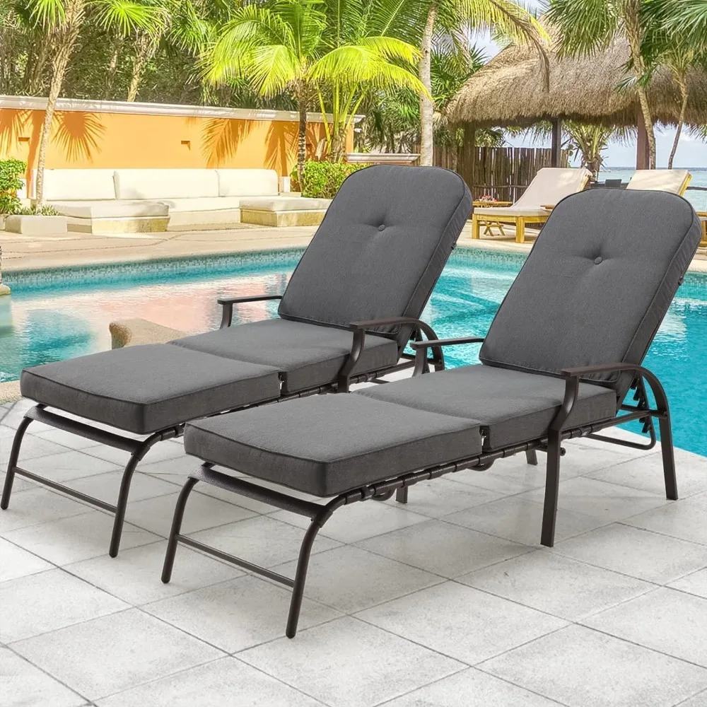 

Set of 2 Adjustable Outdoor Chaise Lounge Chair Patio Lounge Chair Recliner Furniture with Armrest and Cushion for Deck,Backyard