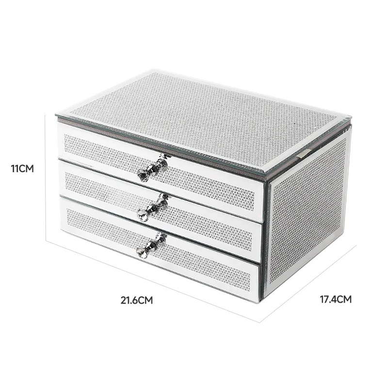 

Glass mirror jewelry box, silver flash diamond jewelry, high-end three-layer jewelry storage box, popular