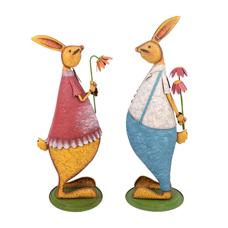 Rabbit ornament floor-to-ceiling large outdoor cute iron gardening garden balcony courtyard decoration large simulated animal