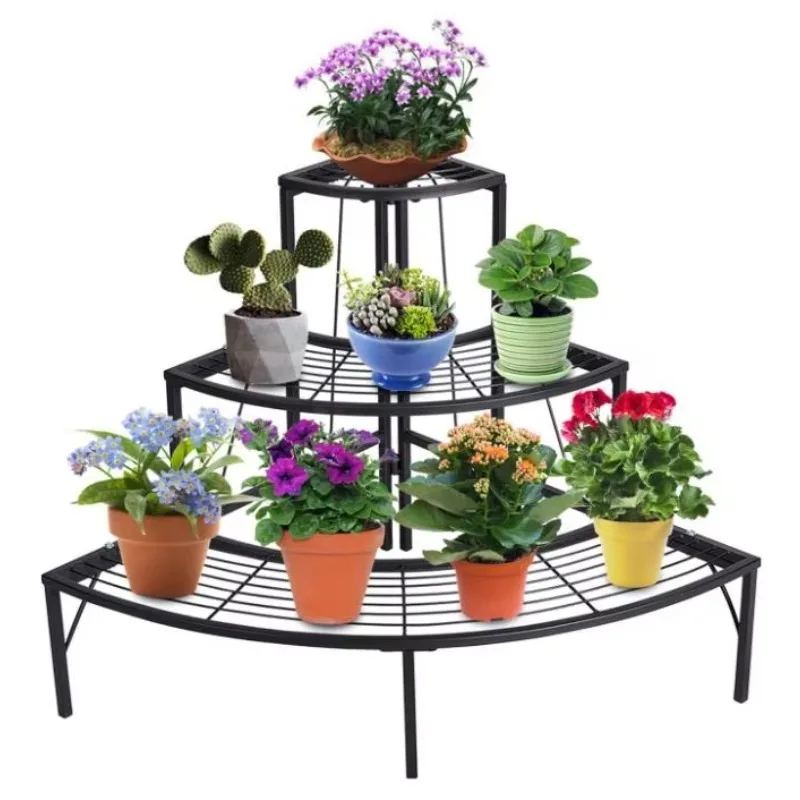 3 Tier Plant Stand Flower Pot Rack, Quarter Round Plant Corner Shelf Planters Display Holder Orchid Shelves for Indoor Outdoor