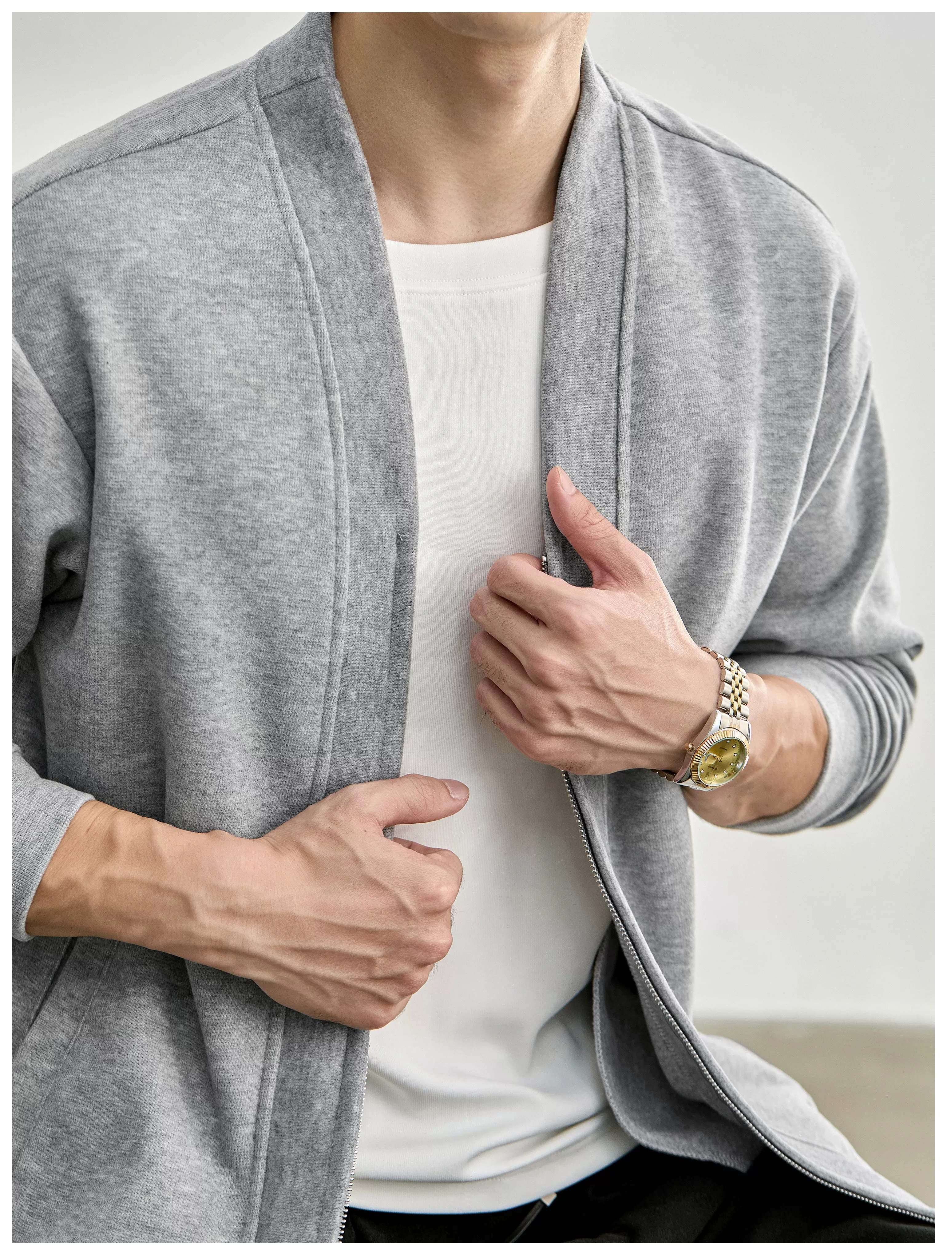 Men's Layered-Look Double-Zip Knit Cardigan — product detail 21