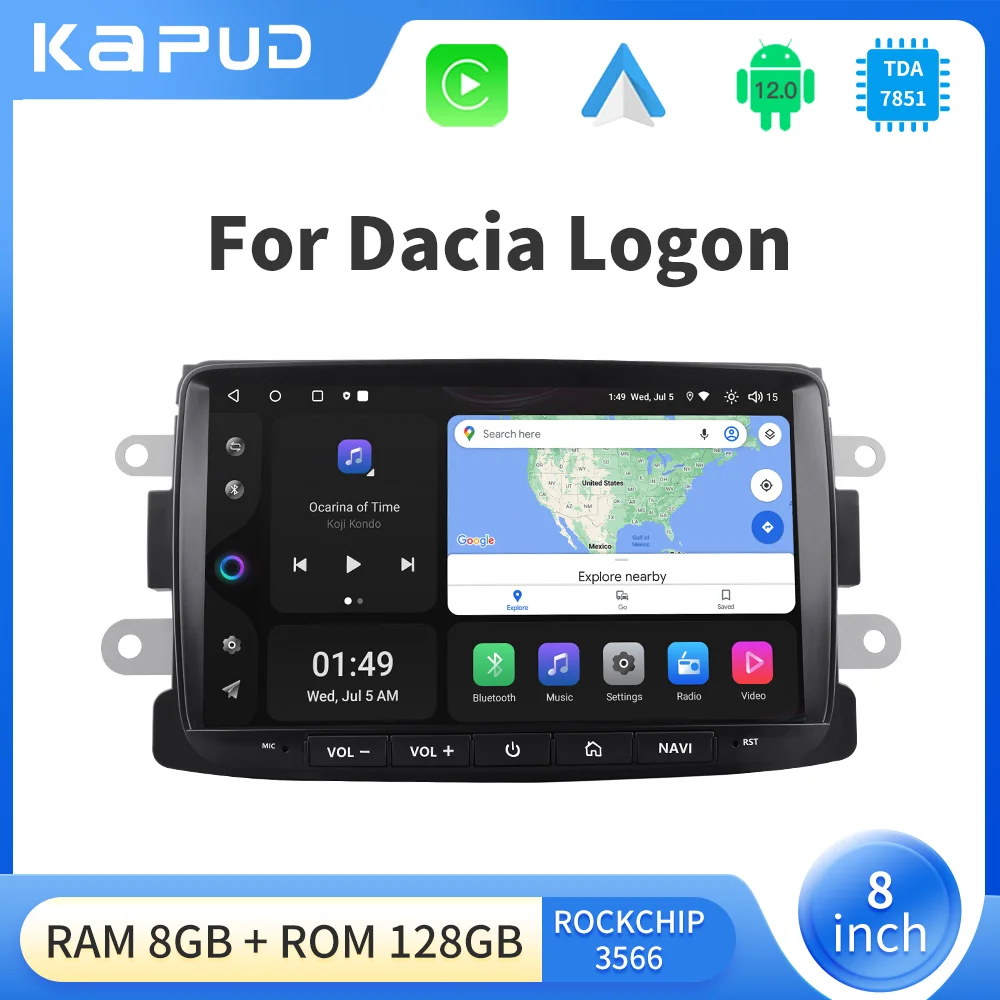 Kapud 8'' Android 12 Car Radio Multimedia For Dacia Sandero Duster Captur Logan Symbol Docks Lodgy CarPlay AUTO SWC GPS DSP BT