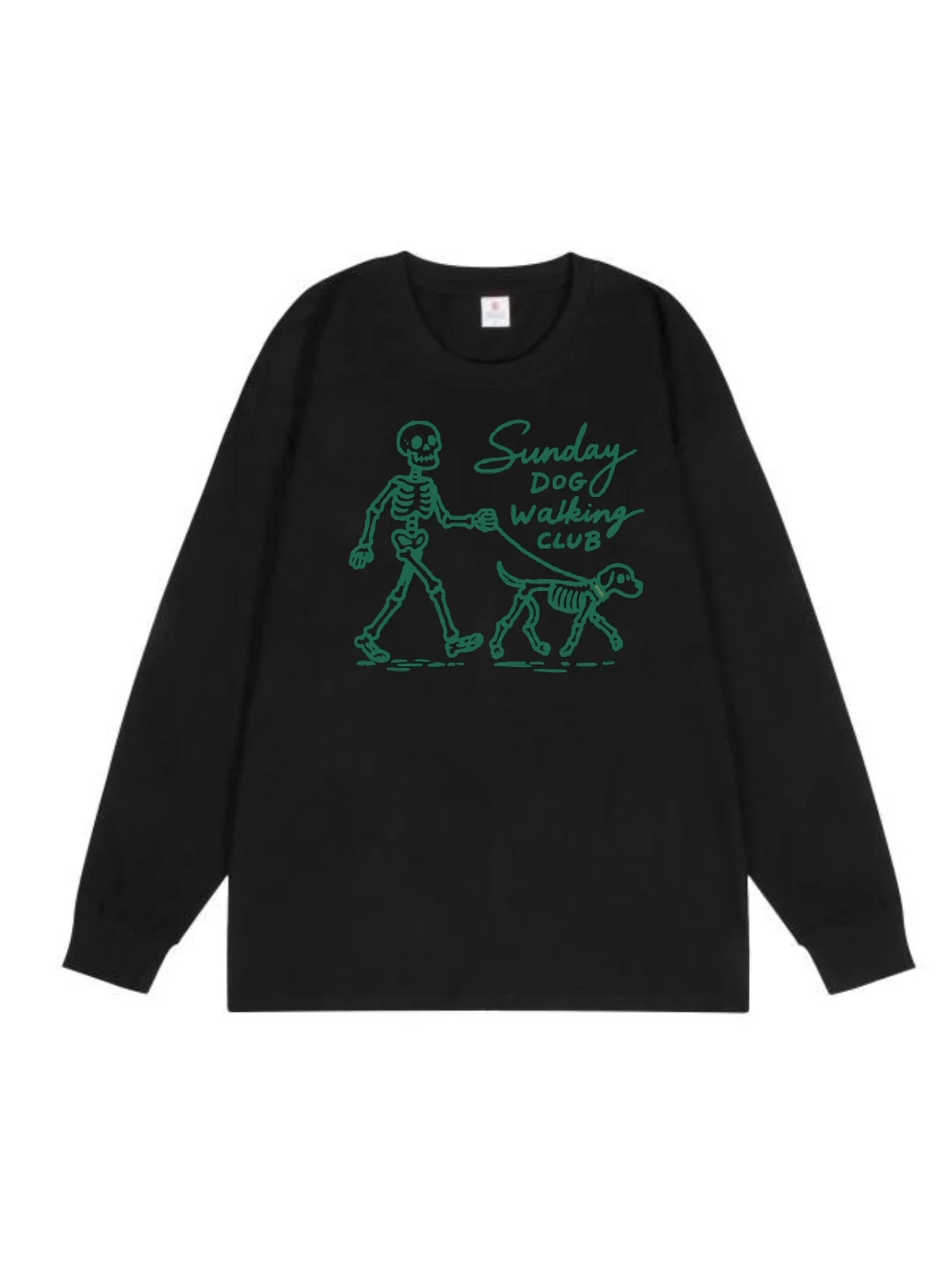 American Retro Sport Letter Print Cotton Long Sleeve T-Shirt Unisex Pure Cotton Sunday Dog Walking Club Casual Style