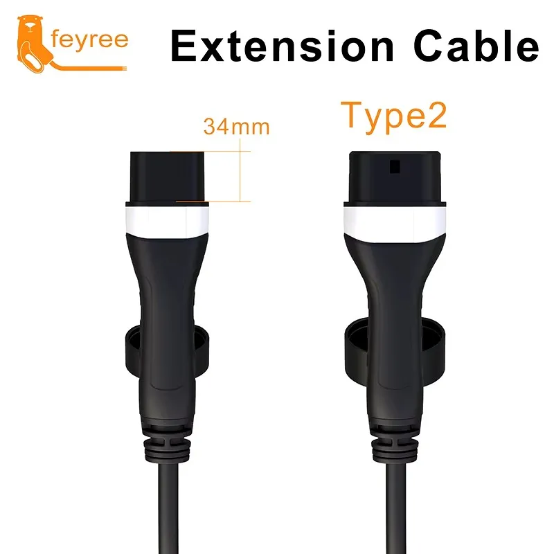 Feyree EV Charging Cable 16A/32A 4kW/8kW/11kW/22kW Electric Vehicle Cord 5M Type 2 EVSE Charging Station Female to Male Plug
