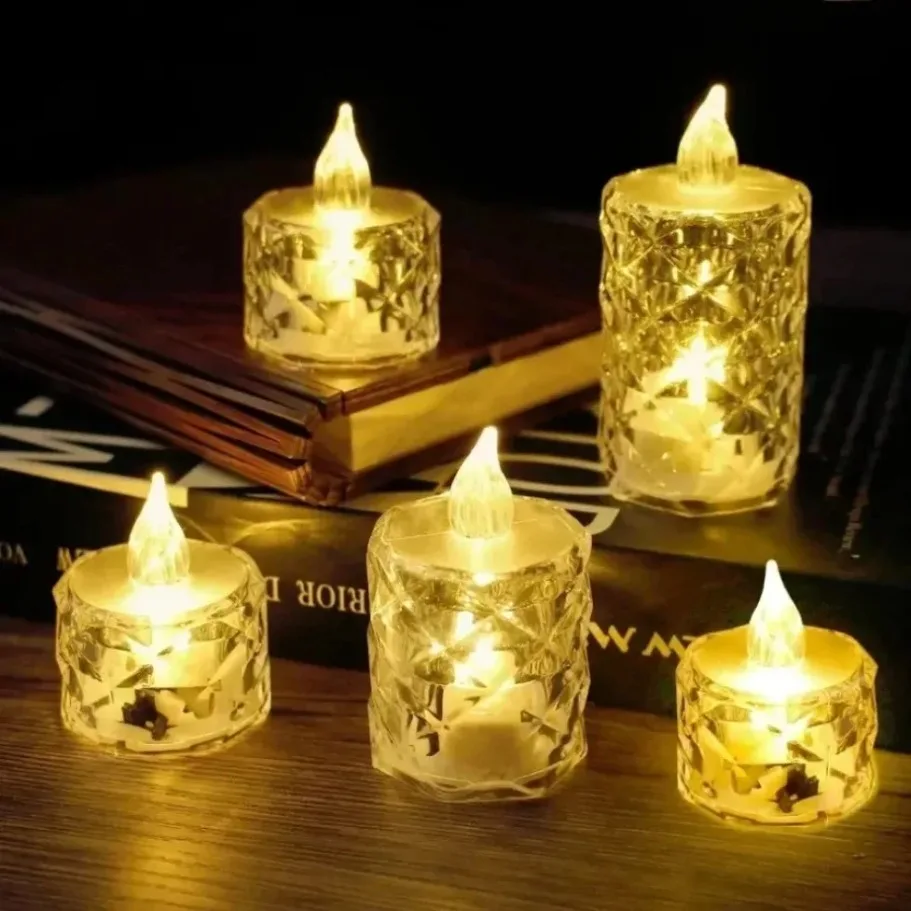 1-24Pcs S/M/L Size Flameless Crystal LED Candle Light Electronic Simulation Lamp For Dating Wedding Christmas Party Home Decor
