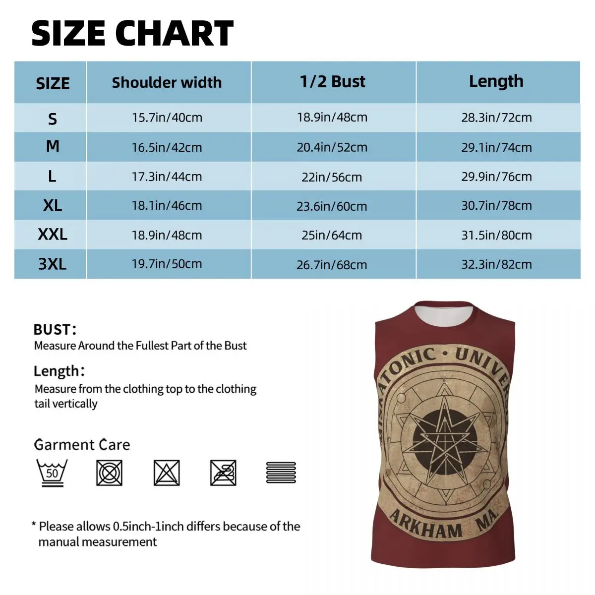 Miskatonic University Men Printed Sleeveless T-shirt Casual Hip Hop Street Style Beach Holiday Tank Tops